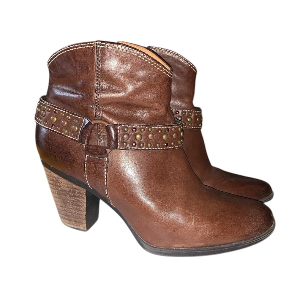 Sofft Brown Leather Studded Ankle Booties